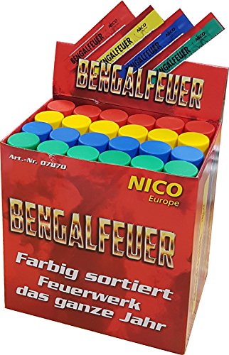 Nico 24 Bengalfeuer Rot, Blau, grün, Gelb im Verkaufsdisplay f Bengalo Party von Aktivhandel