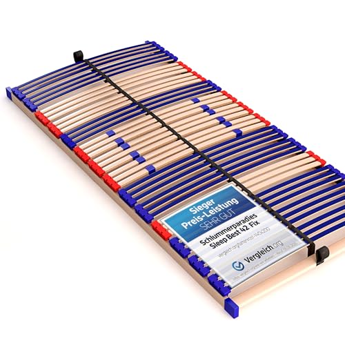 stabiler Lattenrost 100% BUCHE Lattenrahmen - nicht verstellbar, starr - SCHULTERFRÄSUNG, 7 Zonen, 42 Federleisten, Härte-Regulierung, Mittelgurt - FIX SLEEP BEST 42® unmontiert (90x200cm)