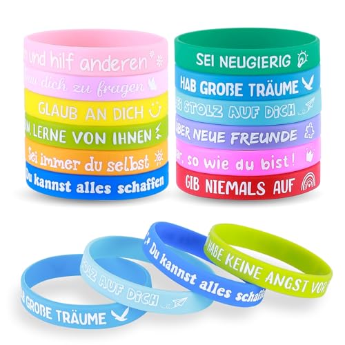 HOKYYCC 24 Stück Motivationsarmbänder Kinder Deutschland, 6cm Silikon Armband Kinder, kleine geschenke für kinder, Abschiedsgeschenk Schüler Grundschule