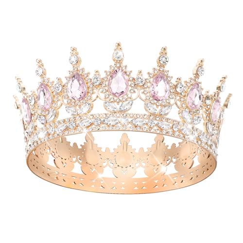 DRESHOW Volle Runde Mädchen Tiara Königin Krone Damen Brautkrone Diadem Kristall Barock Tiara Sparkly Strass Prinzessin Karneval Kopfschmuck für Hochzeit Prom Geburtstag Party