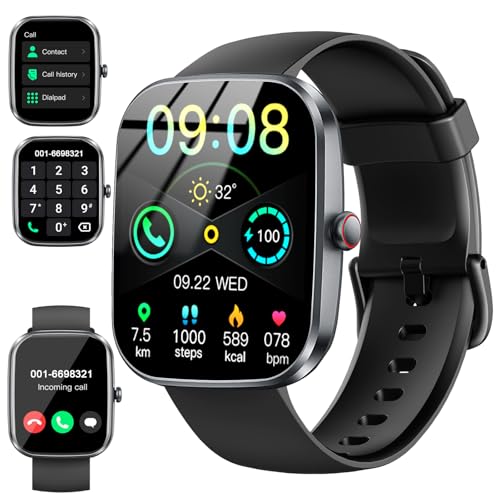Smartwatch Damen Herren, 1.91'' Zoll HD Smart Watch mit Bluetooth Anrufe, Fitness Tracker Schrittzähler mit 110+ Sportmodi, Schlafmonitor SpO2 Herzfrequenz, IP68 Wasserdicht Fitnessuhr für Android iOS