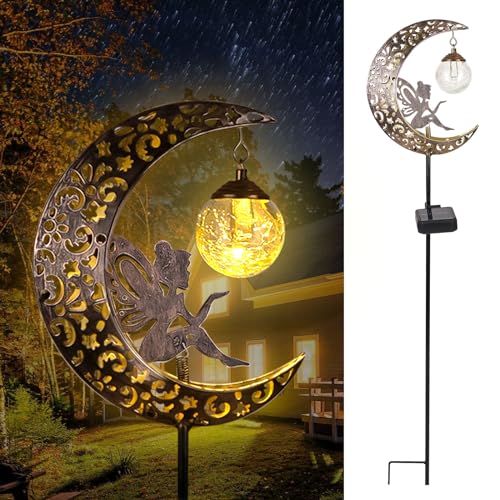Axafnev Solarlampen für Außen Gartendeko für Draußen Wetterfest Upgrade Mond Solar Lichter mit Garten Fee LED Glaskugel Schäferhaken für Braußen Gehwege Hof Terrasse Garten deko Geschenk