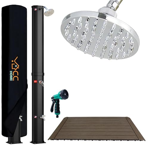CCLIFE Solardusche 40L mit Bodenplatte und Handbrause Solar Gartendusche Pooldusche Regendusche Außendusche Garten Brause warmes Wasser