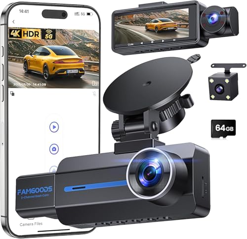 Famgoods Dashcam Auto Vorne 4K, Hinten, Innen, 3-Kanal, Dash Cam Kamera 3,16