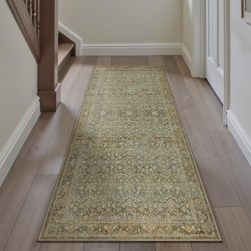 PureCozy Vintage Braun Teppich Flur 60x180cm Waschbar rutschfest für Wohnzimmer Schlafzimmer Balkon LäUfer KüChe Esszimmer BüRo Teppichläufer Indoor Modern Weicher Kurzflor Teppiche