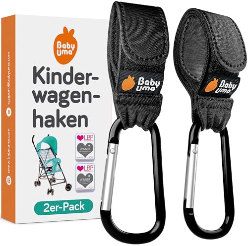 Baby Uma Kinderwagenhaken (2er-Pack) - Universelle Kinderwagen Haken für Taschen, Rutschfeste Klettverschlüsse, Stabile Karabinerhaken mit 5 kg Tragkraft
