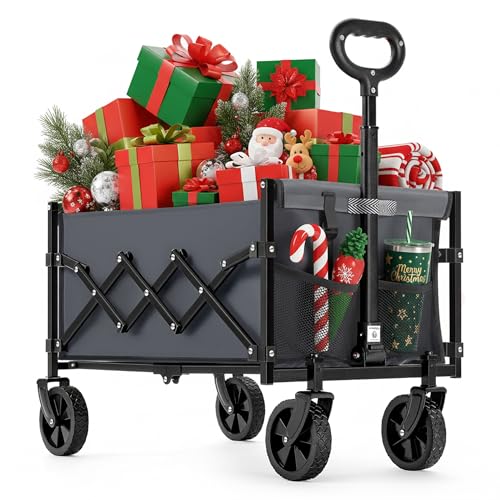 SONGMICS Handwagen faltbar, Bollerwagen, Gartenwagen, kompakt, mit Griff, mit 4 verstärkten Rollen, Davon 2 Universalräder, bis 180 kg belastbar, Outdoor, Garten, schiefergrau GFW909G01