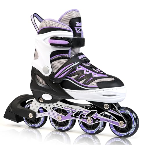 2PM SPORTS Cytia Rosa/Violett größenverstellbare Inliner Kinder mit leuchtenden LED Rollen, lustige blinkende Anfänger Mädchen Inline Skates mit Einstellbarer für Damen und Herren