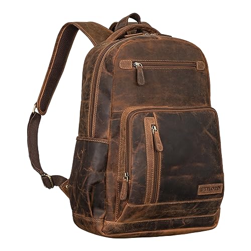STILORD 'Hubertus' Lederrucksack Damen und Herren Vintage Laptop-Rucksack 15,6 Zoll Schulrucksack Leder Daypacks Lehrertasche Retro, Farbe:calais - braun