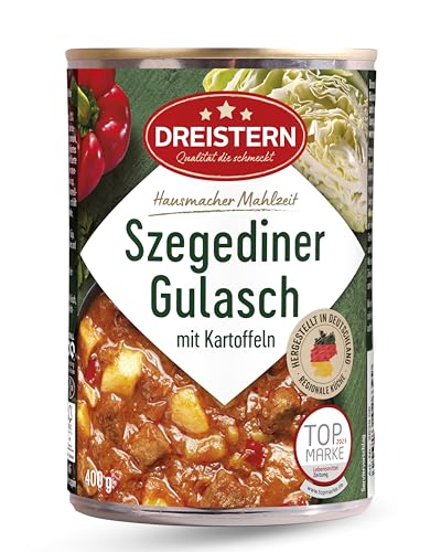 DREISTERN Szegediner Gulasch 400g I Mit Kartoffeln & Sauerkraut I Herzhaftes Fertiggericht in recyclebarer Konservendose I Lange Haltbarkeit dank natürlicher Konservierung I Hausmacher Qualität