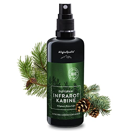 AllgäuQuelle® Bio-Duftspray für Infrarotkabinen (100 ml) – 100% naturreine Bio-Öle mit Lorbeer, Fichte und Kiefer. Natürlicher Duft für Infrarotsauna mit ätherischen Ölen