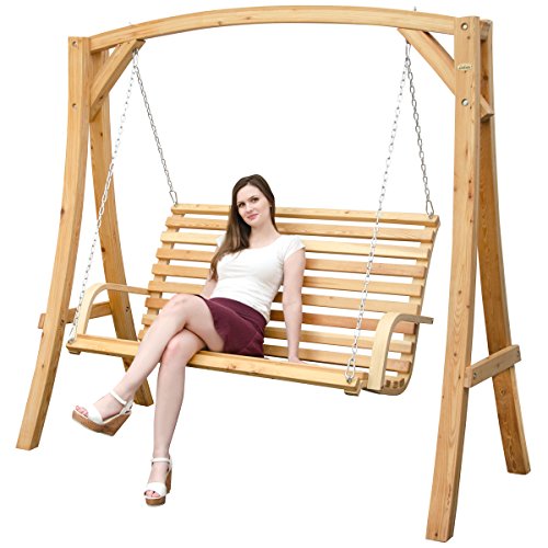 Hollywoodschaukel aus Holz Lärche Gartenschaukel Set Holzgestell mit 3-sitzer Holzbank Für Innen und Außen