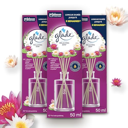 Glade Raumduft Duftstäbchen, Für Zuhause und das Badezimmer, Mit natürlichen Ölen, Relaxing Zen, Hält 15 Wochen, 3 x 50 ml