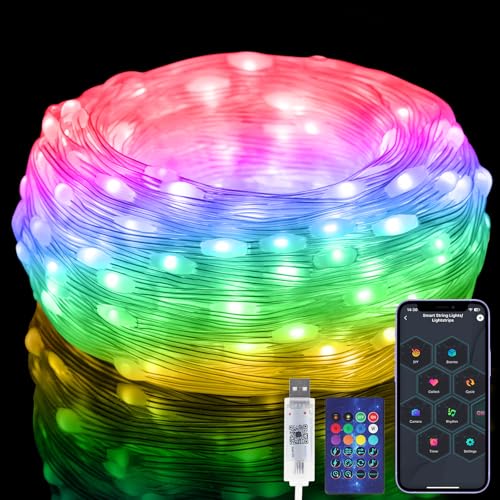 5M Lichterkette mit Farbwechsel,[99+ Modi] Wasserdicht Bunte RGB Smart IC Lichtschlauch, Fernbedienung & App Steuerung, Sync Musik, Timer, USB Plug in, für Drinnen & Drauße, Halloween, Party, Heim