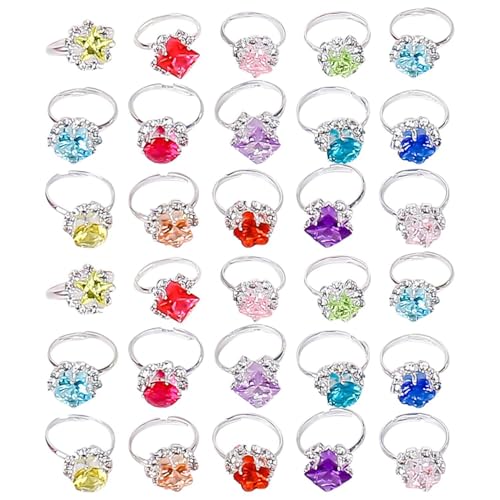 GTYHH 30 Farbige Diamantringe, Farbige Diamantringe Imitierter Kristall, Verstellbare Partyringe, Partyringe, Mädchen- Und Kinderringe