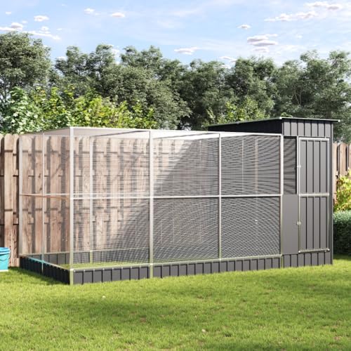 Hommdiy Voliere mit Erweiterung,Silbern Stahl, Vogelkäfig mit abschließbarer Flügeltür, Vogelvoliere für Papageien Wellensittiche,Vogelbauer Vogelhaus416 x 203 x 216 cm