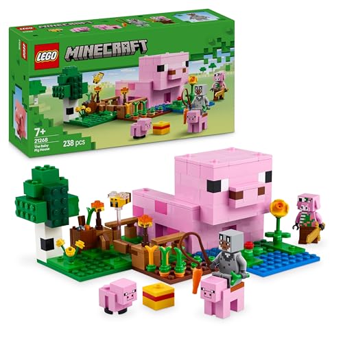 LEGO Minecraft Das Babyschwein-Haus - Interaktives Spielzeug mit Einer Helden Figur, Schwein, Biene, Zombie Piglin - Kinder Gaming Geschenk für Mädchen und Jungen ab 7 Jahren - 21268