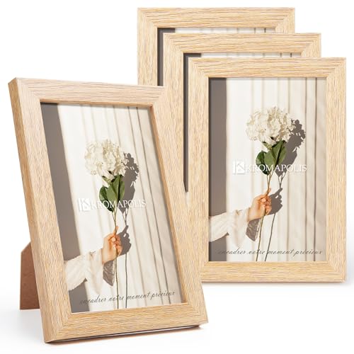 Kromapolis 4 Stück Kleine bilderrahmen,Umweltfreundlich MDF Rahmen 10x15 cm, Drehverschluss Rückwand, hochwertiges Acrylglas, Eichenoptik