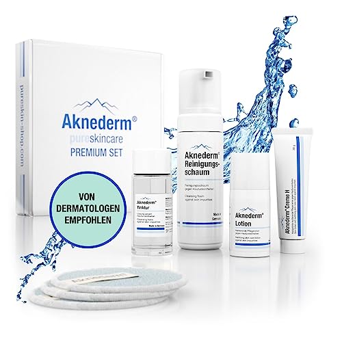 aknederm Premium Set für normale Haut - Set mit Tinktur/Reinigungsschaum/Lotion/Creme H & Reinigungspads - natürliches Skincare Set - ideal zur Akne Behandlung 780g