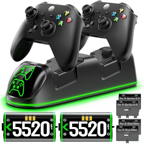 Xbox Controller Ladestation mit 2 x 5520 mWh Wiederaufladbaren Akku für Xbox One/Xbox Series X/S Elite, Xbox One Controller Ladestation mit Xbox akku für Xbox Series/One Controller