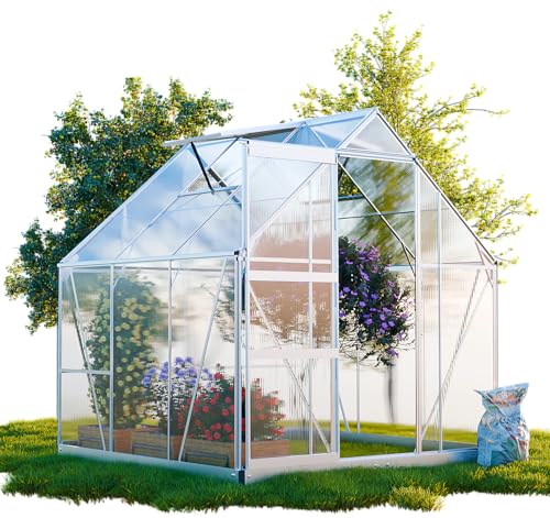 GARMIO® Gewächshaus Cuneo 190x190cm für den Garten, Alu Frühbeet inklusive Fundament, 2 Dachfenster Treibhaus Aufzucht Pflanzenhaus Tomatenhaus 3,7m² UV-Schutz