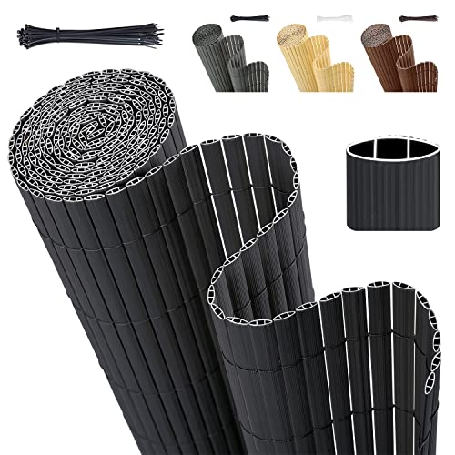 Sekey PVC Sichtschutzmatte 100x400cm Doppelte Verstärkung Innen, Balkon Sichtschutz mit Kabelbindern, Sichtschutzzaun Windschutz Wasserdicht ohne Bohren für Balkon Garten, Anthrazit