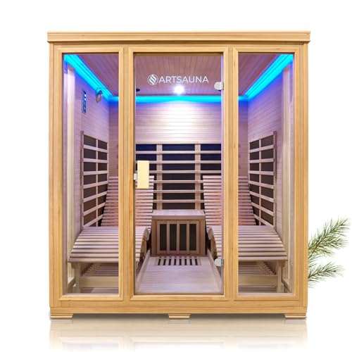 Artsauna Infrarotkabine Billund Dual-Technologie mit 2 Relaxliegen & Tisch - 180x180x190 cm - 2 Personen - Infrarotsauna Infrarot Liegekabine Kabine