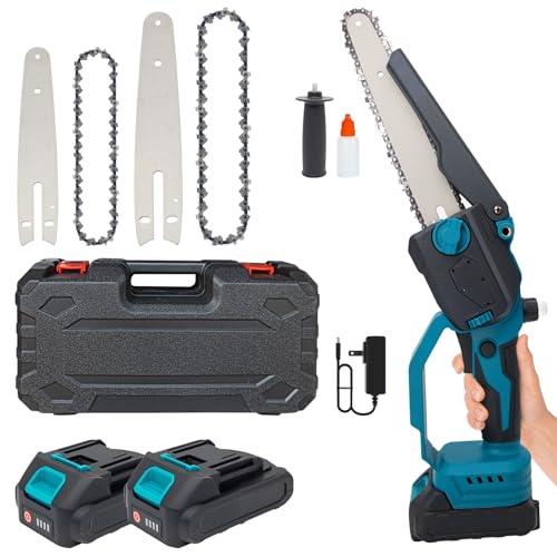 6 Zoll Kettensäge,kabellose Mini Kettensäge mit bürstenlosem Motor,mit 2×6-Zoll-Ketten,2×8-Zoll-Ketten,2 Führungsplatten,2 Hochkapazitätsbatterien,für Baumbeschnitt & Holzschneidearbeiten
