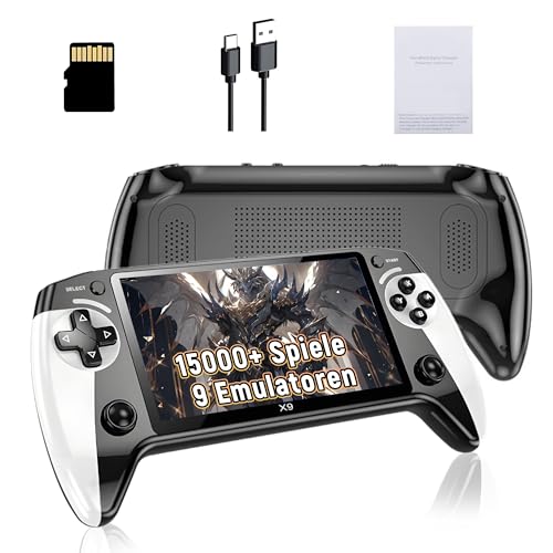 X9 Retro Handheld Spielekonsole, Tragbare Emulator Konsole mit 15000+ Videospielen und 9 Emulatoren, 5,5 Zoll HD-Bildschirm, Unterstützt Bluetooth & TV-Ausgang & E-Book Funktion, 3D Dual Joysticks