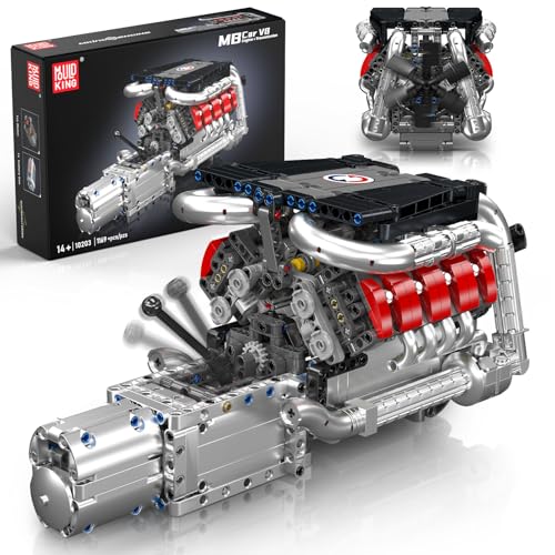 Mould King 10203 V8-Motor-Bausatz für 14+ Erwachsene, MOC Ideen Mini 4-Gang-Getriebe V8-Motor Modell Spielzeug für Display, STEM BAU-Projek(1169 PCS)