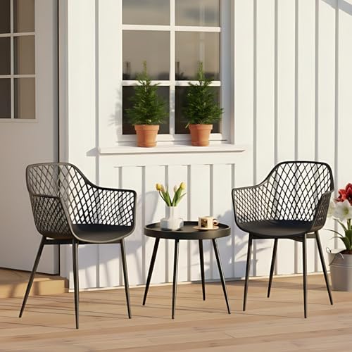buybyroom Gartenmöbel Set 2 Garten Stühle +Tisch, Outdoor Balkonmöbel Kleiner Balkon Gartengarnitur Set Kunststoff Terrassenmöbel Set für Balkon, Terrasse & Garten, Schwarz
