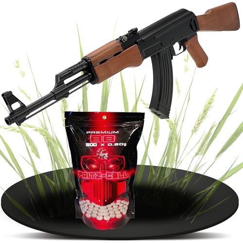 Fritz-Cell Set AK47 Airsoft Gewehr AEG Softair Waffe elektrisch 0,5 Joule 6 mm inkl. 500 Premium BB's 0,20g Munition
