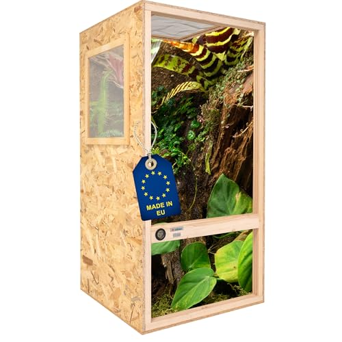ITA Chamäleon Terrarium 120x60x60 cm mit Flächenbelüftung & Integriertem Hygrometer - Holzterrarium aus OSB-3 Platten - Terrarien für Chamäleons und andere Tierarten - EU Produkt