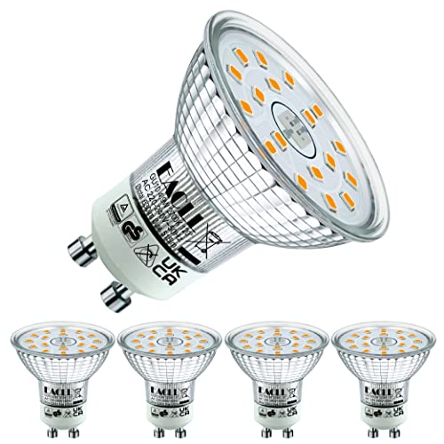 EACLL GU10 LED Warmweiss 4.9W Ersetzt 70W Halogen Leuchtmittel, 4er-Pack. 515 Lumen 2700K Birnen, AC 230V Flimmerfrei Strahler, Abstrahlwinkel 120° Spot, Nicht Dimmbar Ø50xH53mm Reflektorlampen