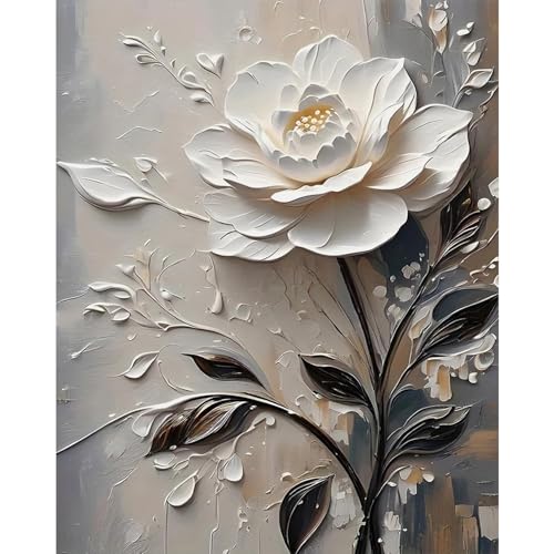 Yaostarart Malen Nach Zahlen Erwachsene Weiße ​Blume,Mal Nach Zahlen für Erwachsene,DIY flower Paint by Numbers Adult für Geschenke Wohnkultur 40x50cm