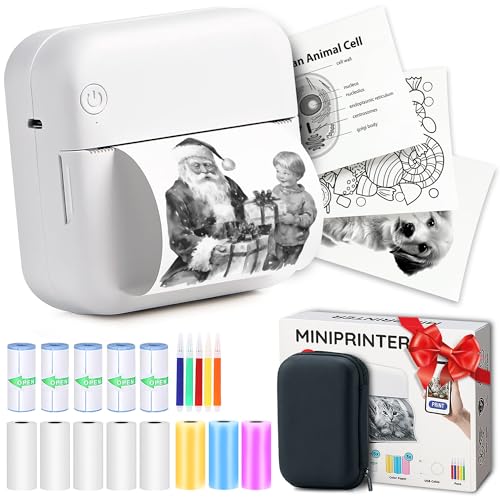 AgoDeo Mini Drucker Geschenkset - 300 DPI HD Qualität - Sofort PrintPod - Fotodrucker für Smartphone - Bluetooth Thermodrucker, Mini Printer, Foto drucker für Handy - Taschen Sticker Drucker (Weiß)