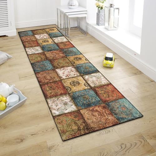 WTHYGB Teppich Läufer Flur Teppichläufer Küchenläufer Küche Teppiche rutschfest Waschbar Bettvorleger für Flur Waschküche, 60x120cm Boho