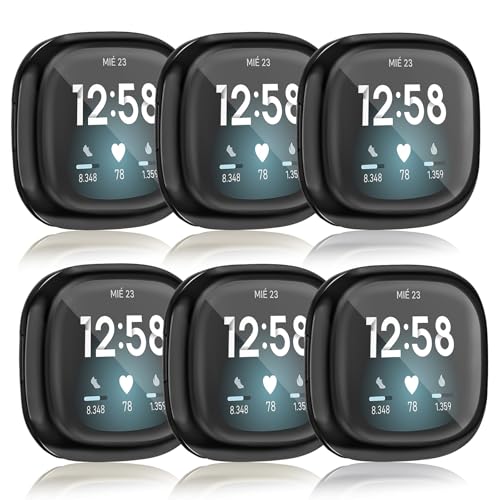 AK Hülle für Fitbit Versa 3/Fitbit Sense Schutzhülle Schutzfolie [6 Stück], Weich TPU Vollständige Abdeckung Ersatzhülle kompatibel mit Fitbit Sense/Fitbit Versa 3 Smartwatch Zubehör Displayschutz