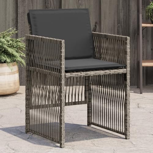 Homgoday Gartenstühle mit Kissen 4 STK. Grau Poly Rattan Gartenstuhl Gartenm?Bel Model364968