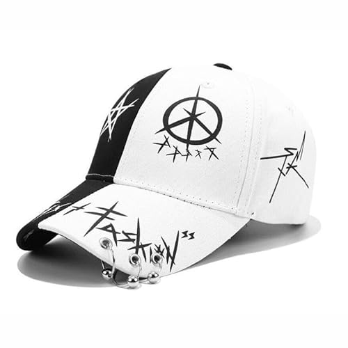 Sixfox Unisex Graffiti Baseball Cap Hiphop Schwarz Weiß Hut Mode für Männer Frauen