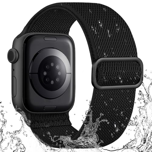 IMIVIO Sport Band Kompatibel mit Apple Watch Armband 44mm 46mm 45mm 49mm 42mm Damen Herren, Schmutzabweisend Nylon Elastisch Loop für iWatch Series 11 10 9 8 7 6 5 4 3 SE Ultra 3 2 1, Schwarz