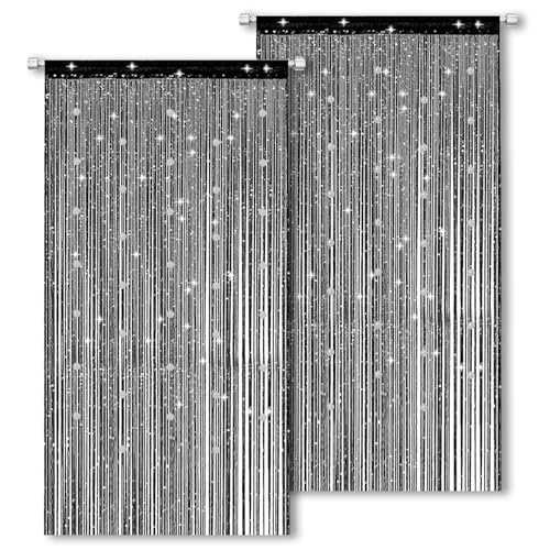 ElevaPulse Fliegenvorhang Terrassentür 200x100cm - 2 Stück Insektenschutz Türvorhang mit Perlen, Balkontür Fliegengitter aus Polyester Glitzer, Schwarz