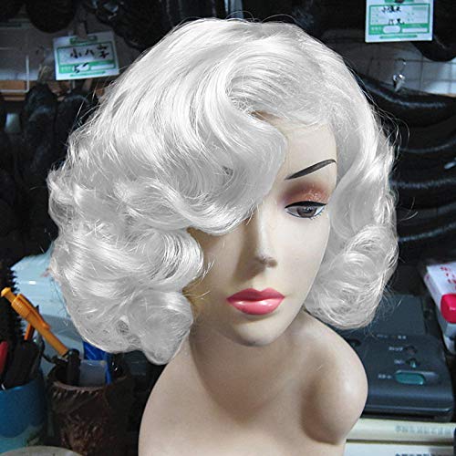 Baruisi Kurze lockige weiße Perücken für Frauen synthetische natürliche gewellte Marilyn Monroe Kostüm-Perücke für Cosplay-Party