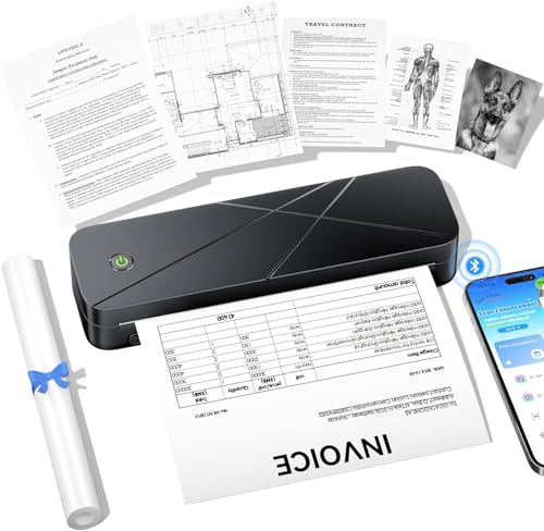 TATTMUSE Thermodrucker A4, 300DPI Portabler Printer, Mobiler Drucker a4 Für Unterwegs, Tragbarer Drucker für Phone, Laptop, Unterstützt Thermopapier