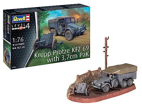 Revell Modellbausatz I Krupp Protze KFZ 69 with 3,7cm Pak I Detailreicher Level 4 Militärbausatz I 61 Teile I Maßstab 1:76 I für Kinder und Erwachsene ab 12 Jahren