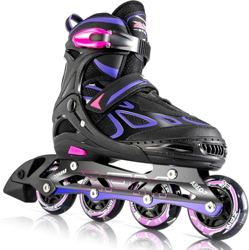 2PM SPORTS Verstellbar Inliner für Kinder Mädchen Jungen, Inline Skates Rollschuhe für Damen Herren Größe 30-33 34-37 38-41 42-44 (Violett M)