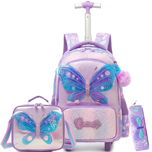 HTgroce Schulranzen mit Rollen Kinderrucksack mit Rollen Kinder Trolley Kindergarten Schulranzen Trolleytasche Mädchen