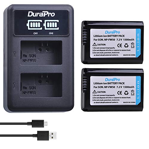 DuraPro 2X NP-FW50 Akku + LED USB Dual Ladegerät für Sony Alpha7 7ii 6500 6400 6300 6000 5100 SLT A55V A33 A35 A37 NEX-7 NEX-6 NEX-F3 NEX-3 NEX-5 NEX-5N NEX-5T Kamera
