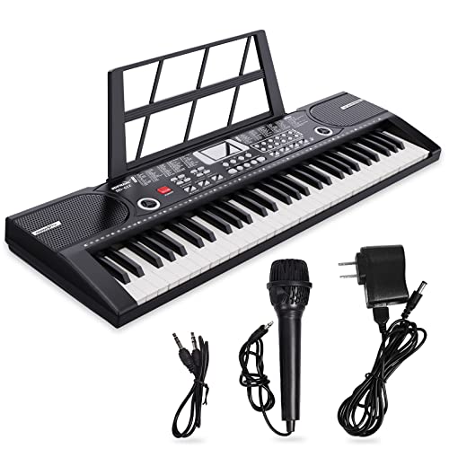 Digital Piano Klavier 61 Tasten & Noten Notenständer-Tragbares Elektronisches Keyboard-Musikinstrument mit Lautsprechern und Unterrichtsmodi,Begleitautomatik Geeignet für Anfänger/Erwachsene-A3