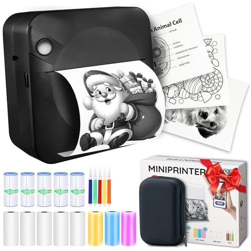 AgoDeo Mini Drucker Geschenkset - 300 DPI HD Qualität - Sofort PrintPod - Fotodrucker für Smartphone - Bluetooth Thermodrucker, Mini Printer, Foto drucker für Handy, Taschen Sticker Drucker (Schwarz)